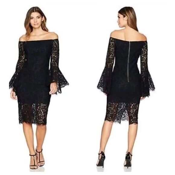 Bardot Solange Lace Off-Shoulder Dress in Black Size 8 - Picture 1 of 9